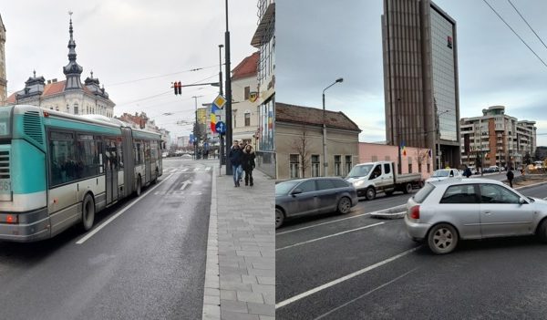 Bizar de Cluj: virajul pe linie continuă și banda de bus, fără bus. Viceprimar: „Vom remedia!”